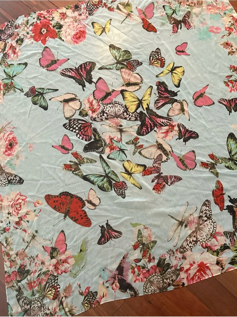 INC Women's Scarf Full Of Butterflies 46” X 46” Blue Background W Butterfly